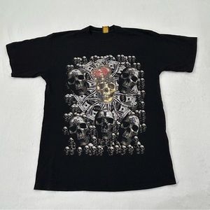 Vintage Lusso Wear Streetwear King of Skulls & Money Black Graphic Shirt Mens XL